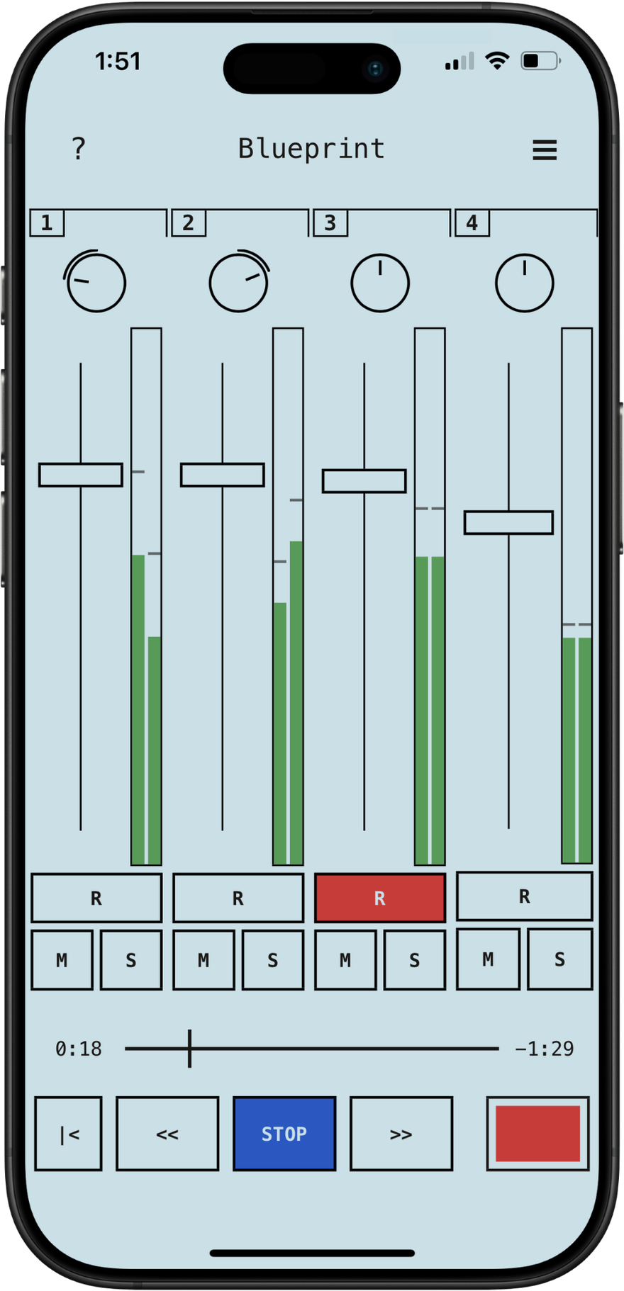 Blueprint on iPhone, a 4-track recorder